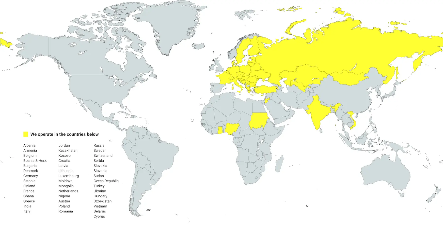 Map of countries with HYBRIMIN's clients