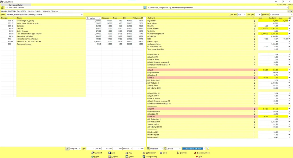 Futter 5 Feed Formulation Screenshot