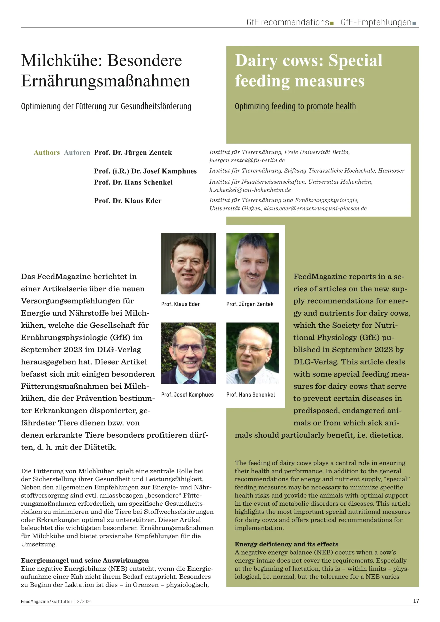 Dairy cows: Special feeding measures, FeedMagazine/Kraftfutter (issues 1-2/2024), page 1