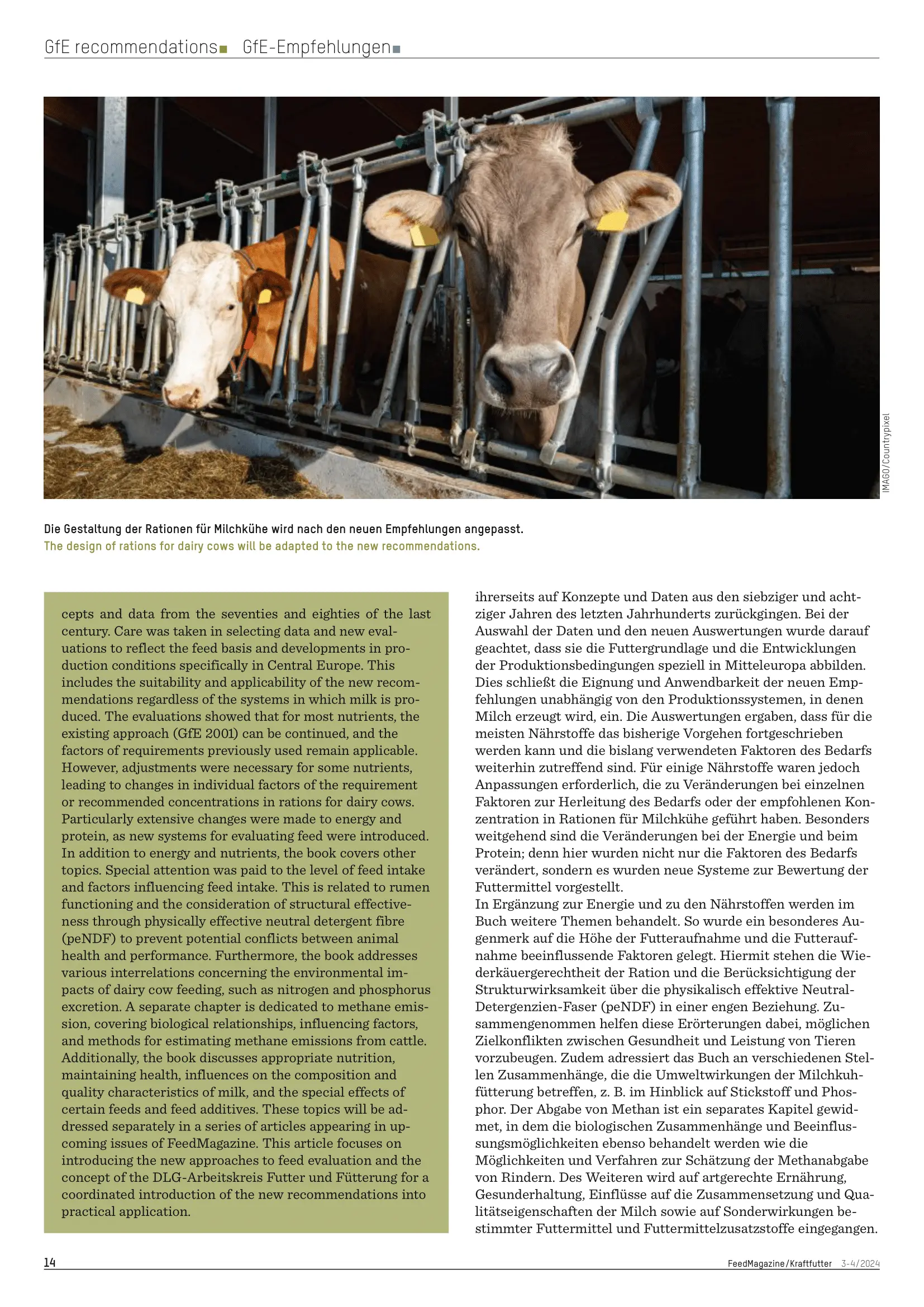 New GfE recommendations for dairy cows, Prof. Dr. Markus Rodehutscord and Prof. Dr. Hubert Spiekers, FeedMagazine, 3-4/2024, page 2