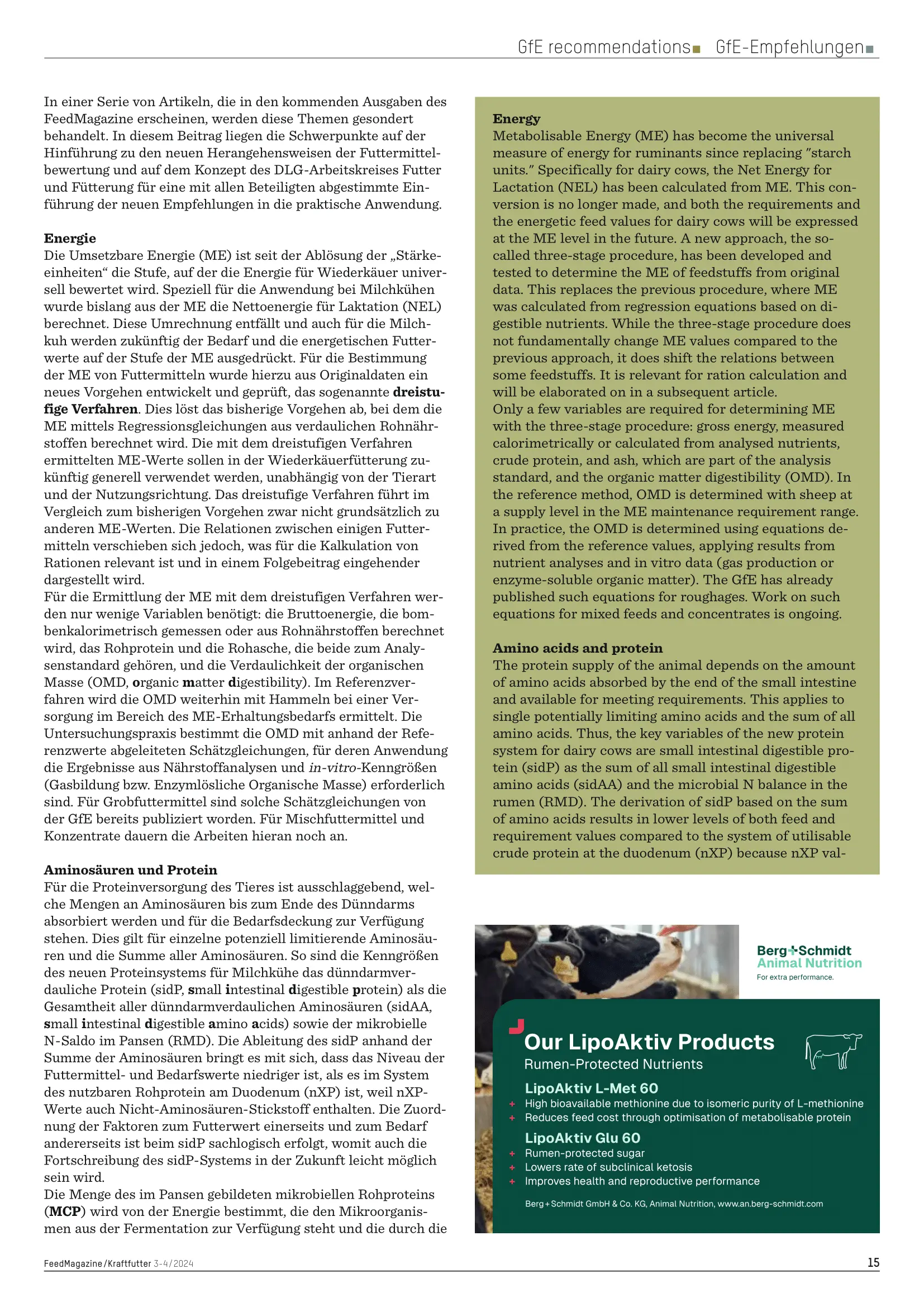 New GfE recommendations for dairy cows, Prof. Dr. Markus Rodehutscord and Prof. Dr. Hubert Spiekers, FeedMagazine, 3-4/2024, page 3