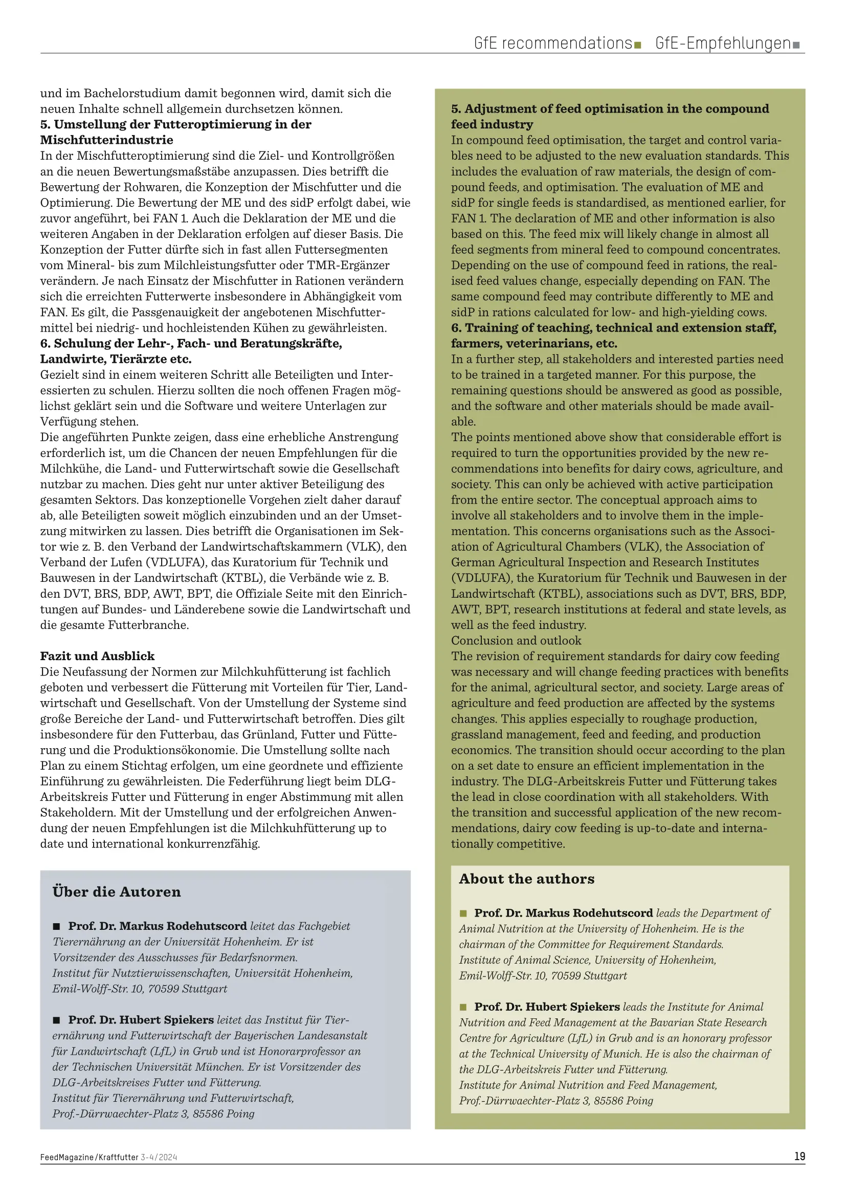 New GfE recommendations for dairy cows, Prof. Dr. Markus Rodehutscord and Prof. Dr. Hubert Spiekers, FeedMagazine, 3-4/2024, page 7