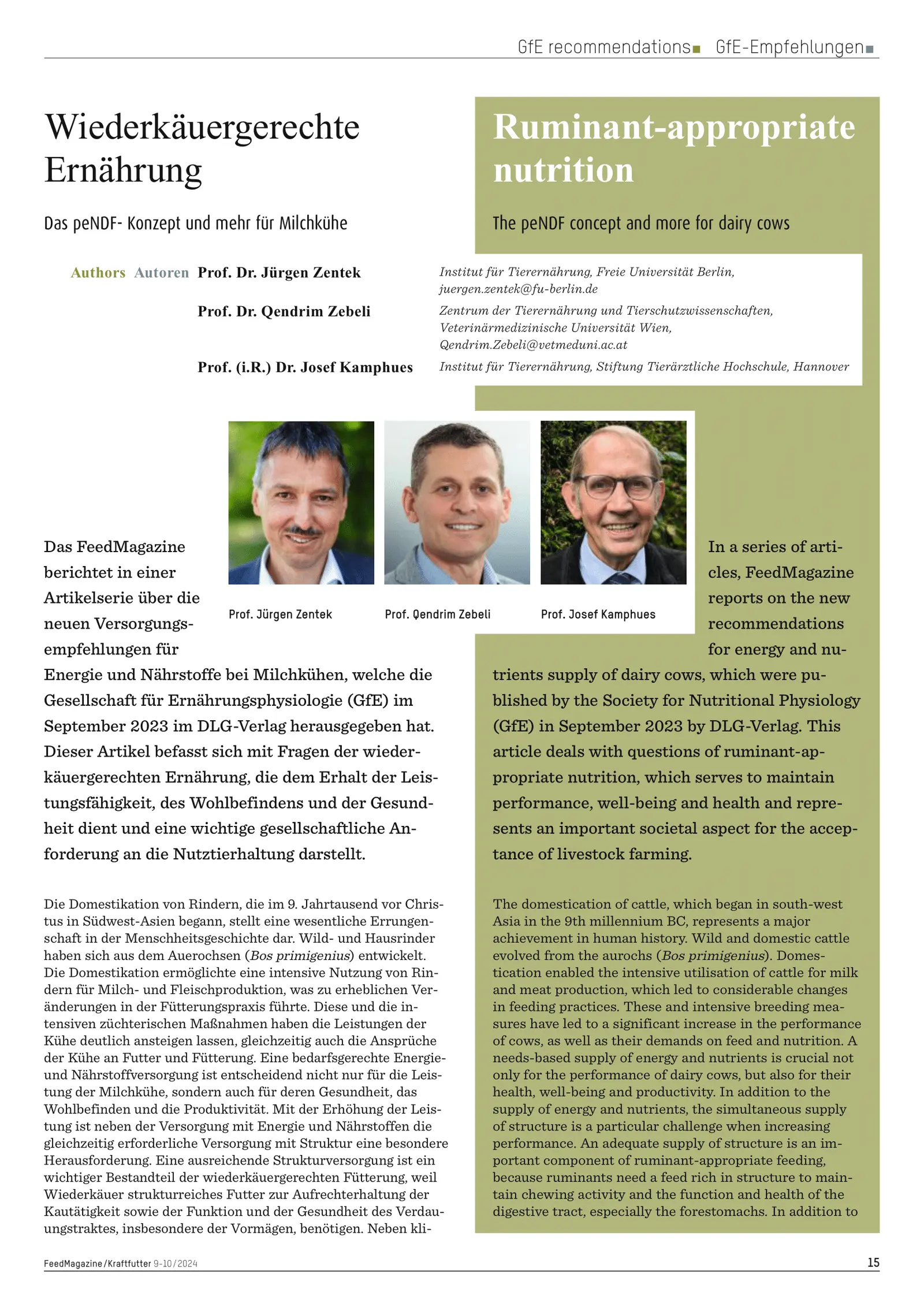 Ruminant-appropriate nutrition The peNDF concept and more for dairy cows, FeedMagazine/Kraftfutter 9-10/2024, page 1