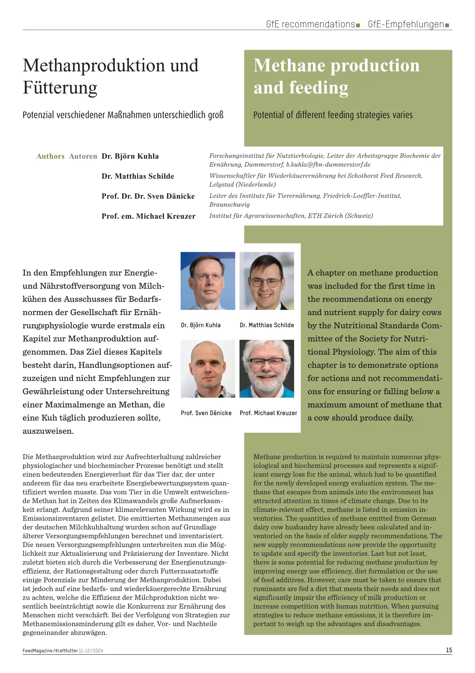 Methane production and feeding, Potential of different feeding strategies varies, FeedMagazine/Kraftfutter 11-12/2024, page 1