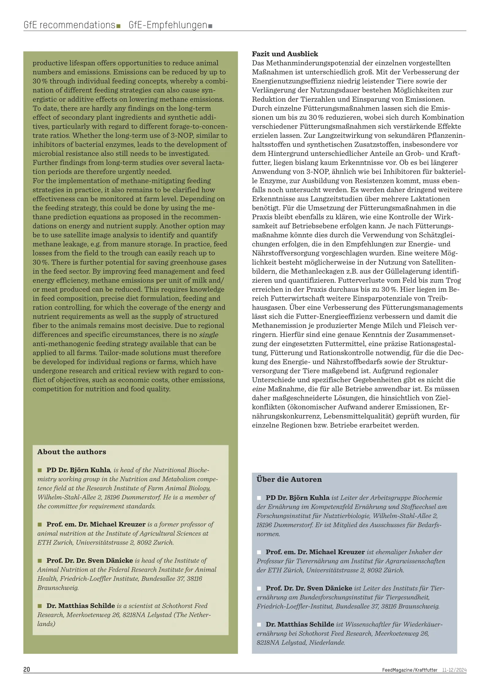 Methane production and feeding, Potential of different feeding strategies varies, FeedMagazine/Kraftfutter 11-12/2024, page 6